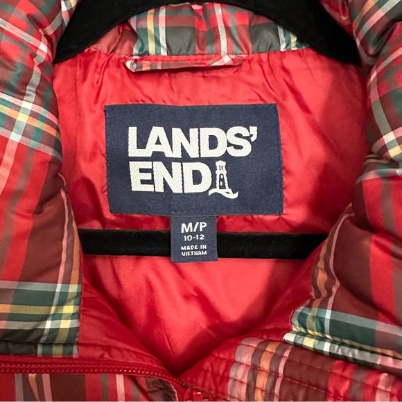Lands' End Women's Plaid Print Red Puffer Vest Sleeveless Jacket sz M/P 10-12 - Picture 3 of 9